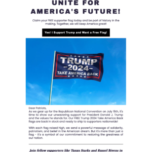フィッシングメール情報「Your FREE Supporter Flag Is Here」