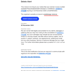 フィッシングメール情報「Termination Reminder: XXXXXXXX.COM]」